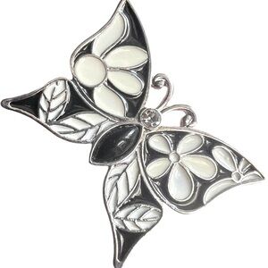 New Tutti Frutti Rhodium Black/White Butterfly Cocktail Ring Size 7